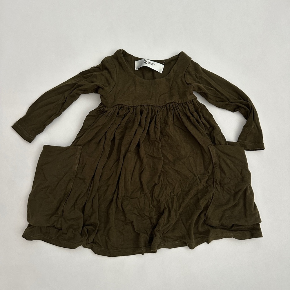 Remie Girl Long Sleeve Olive Green Dress